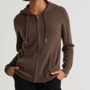 NWT Quince 100% Mongolian Cashmere Full Zip Hoodie cardigan Brown Large Soft